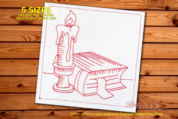 Bible and Candle Redwork Design