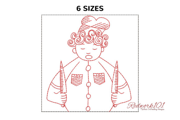 Chef with Cooking Utensils Redwork
