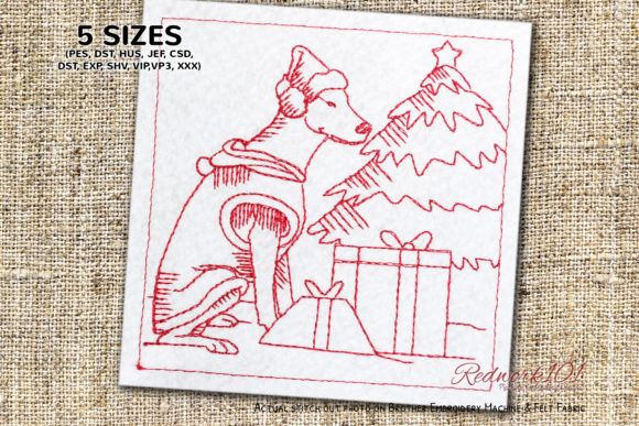 Christmas Doberman Dog Redwork
