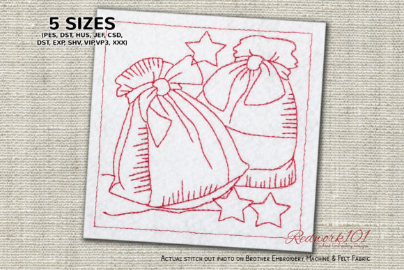 Christmas Gift Bags Redwork Design