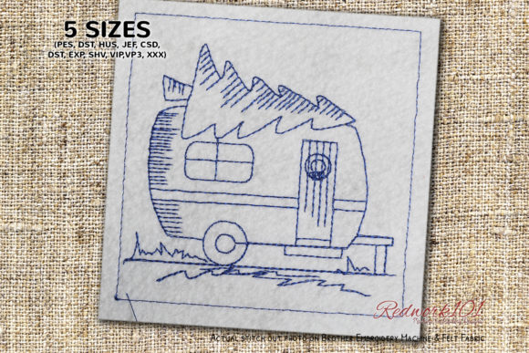 Christmas Super Cool Van Redwork