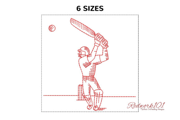Cricket Player Batting Embroidery