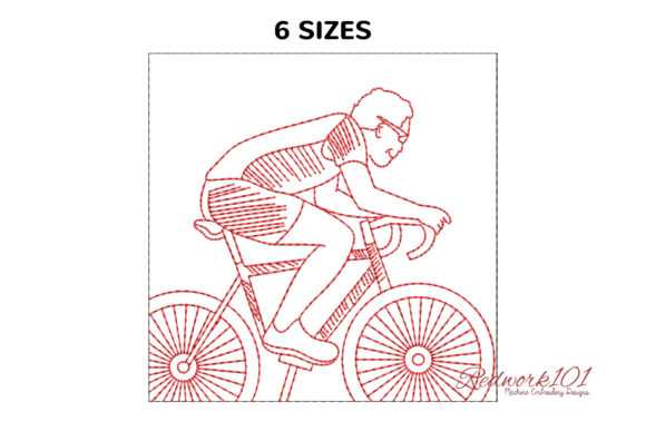 Cyclist Redwork Embroidery