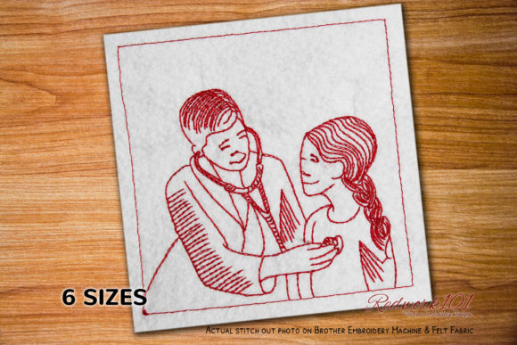 Doctor Doing Health Checkup Redwork
