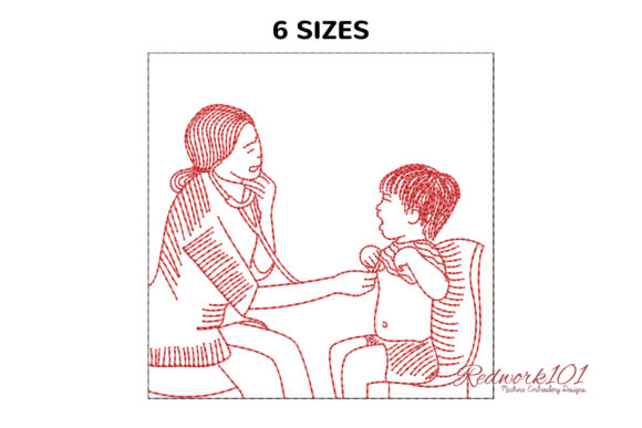 Doctor Examination Young Boy Redwork