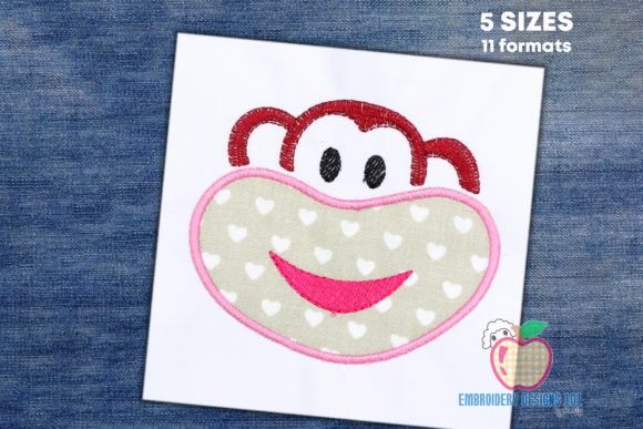 Happy Monkey Face Embroidery Design