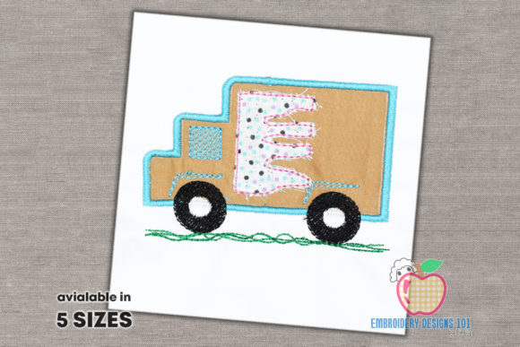 Ice Cream Box Truck Embroidery Design