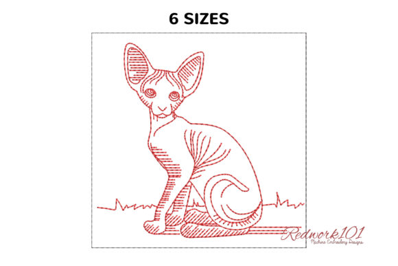 Sphynx Cat Posing at Home Redwork